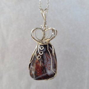 Jasper Quartz Blend Polished Rock Hand Wrapped in Argentium Sterling Silver Wire